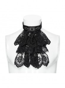 Black Light Embroidery Mesh Splicing Shiny Woven Front Center Retro Diamond Carved Design Gothic Style Gorgeous Collar