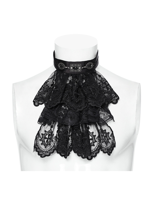 Black Light Embroidery Mesh Splicing Shiny Woven Front Center Retro Diamond Carved Design Gothic Style Gorgeous Collar