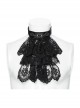 Black Light Embroidery Mesh Splicing Shiny Woven Front Center Retro Diamond Carved Design Gothic Style Gorgeous Collar