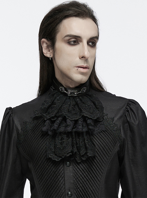 Black Light Embroidery Mesh Splicing Shiny Woven Front Center Retro Diamond Carved Design Gothic Style Gorgeous Collar