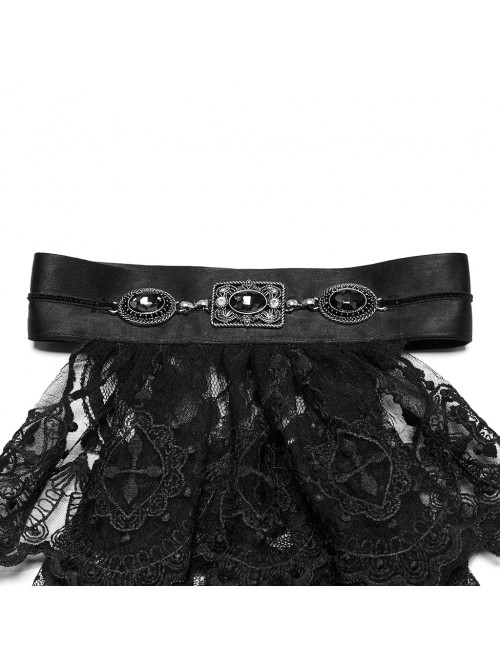 Black Light Embroidery Mesh Splicing Shiny Woven Front Center Retro Diamond Carved Design Gothic Style Gorgeous Collar