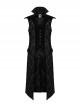 Vintage Black Mysterious Flocking Fabric Removable Snap Button Shoulder Side Webbing Decoration Gothic Style Stand Up Collar Sleeveless Jacket