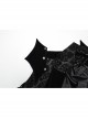 Vintage Black Mysterious Flocking Fabric Removable Snap Button Shoulder Side Webbing Decoration Gothic Style Stand Up Collar Sleeveless Jacket