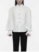 White Retro Simple Front Pinstripe With Stand Up Collar Ruffle Design Gothic Style Puff Sleeve Shirt
