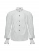 White Retro Simple Front Pinstripe With Stand Up Collar Ruffle Design Gothic Style Puff Sleeve Shirt