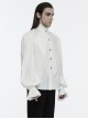White Retro Simple Front Pinstripe With Stand Up Collar Ruffle Design Gothic Style Puff Sleeve Shirt
