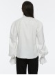 White Retro Simple Front Pinstripe With Stand Up Collar Ruffle Design Gothic Style Puff Sleeve Shirt