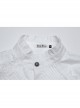 White Retro Simple Front Pinstripe With Stand Up Collar Ruffle Design Gothic Style Puff Sleeve Shirt