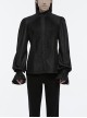 Black Retro Simple Front Pinstripe With Stand Up Collar Ruffle Design Gothic Style Puff Sleeve Shirt