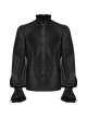 Black Retro Simple Front Pinstripe With Stand Up Collar Ruffle Design Gothic Style Puff Sleeve Shirt