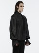 Black Retro Simple Front Pinstripe With Stand Up Collar Ruffle Design Gothic Style Puff Sleeve Shirt