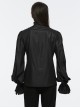 Black Retro Simple Front Pinstripe With Stand Up Collar Ruffle Design Gothic Style Puff Sleeve Shirt