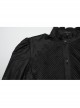 Black Retro Simple Front Pinstripe With Stand Up Collar Ruffle Design Gothic Style Puff Sleeve Shirt