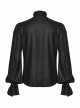Black Retro Simple Front Pinstripe With Stand Up Collar Ruffle Design Gothic Style Puff Sleeve Shirt