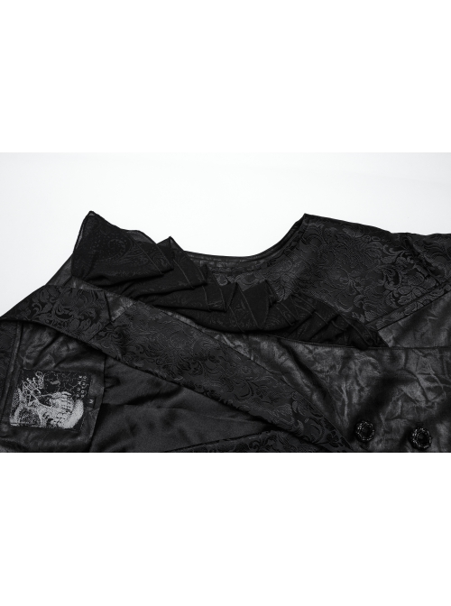 Gorgeous Black Jacquard Woven Front Panel With Three Dimensional Lotus Leaf Shape And Exquisite Carved Hand Sewn Button Design Gothic Style Vest