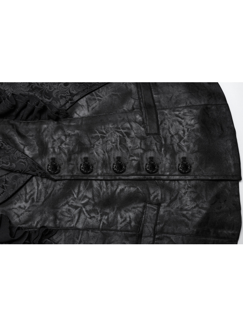 Gorgeous Black Jacquard Woven Front Panel With Three Dimensional Lotus Leaf Shape And Exquisite Carved Hand Sewn Button Design Gothic Style Vest