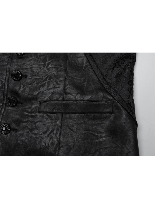 Gorgeous Black Jacquard Woven Front Panel With Three Dimensional Lotus Leaf Shape And Exquisite Carved Hand Sewn Button Design Gothic Style Vest