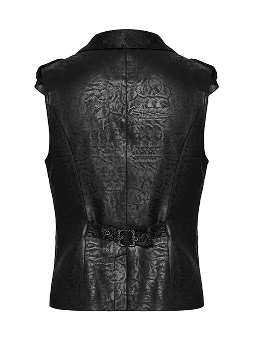 Gorgeous Black Jacquard Woven Front Panel With Three Dimensional Lotus Leaf Shape And Exquisite Carved Hand Sewn Button Design Gothic Style Vest