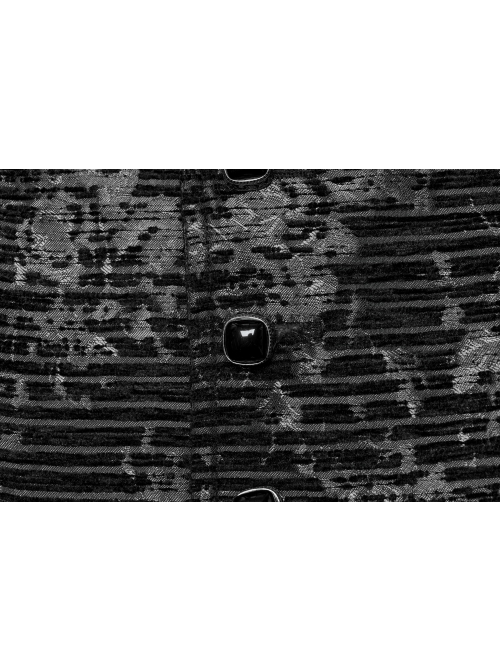 Black Exquisite Non Stretch Jacquard Twill Faux Leather Back Waist Pattern Decorative Loop Design Gothic Style Skull Vest