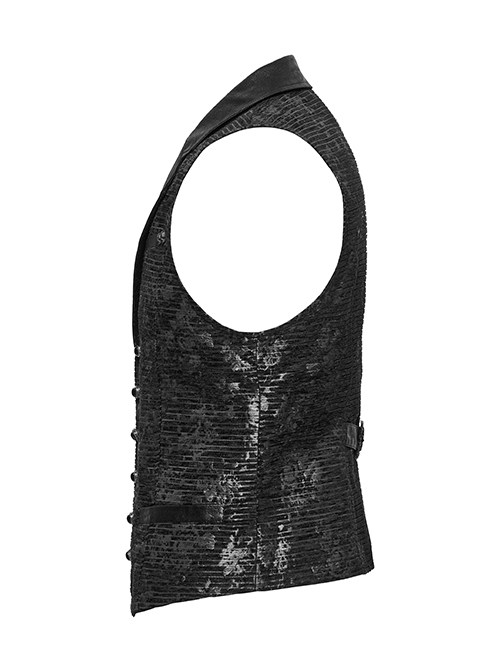 Black Exquisite Non Stretch Jacquard Twill Faux Leather Back Waist Pattern Decorative Loop Design Gothic Style Skull Vest