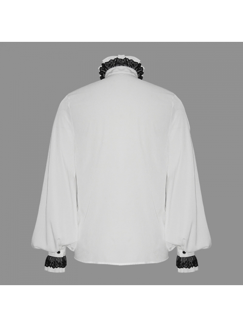 Lace High Collar Hand-Embroidered Long Sleeve White Gothic Shirt