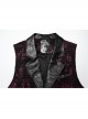 Red Exquisite Non Stretch Jacquard Twill Faux Leather Back Waist Pattern Decorative Loop Design Gothic Style Skull Vest