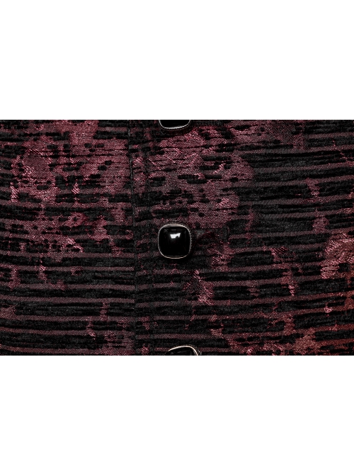 Red Exquisite Non Stretch Jacquard Twill Faux Leather Back Waist Pattern Decorative Loop Design Gothic Style Skull Vest