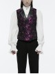 Purple Exquisite Non Elastic Jacquard Twill Faux Leather With Floral Back Waistband And Gothic Style Skull Vest