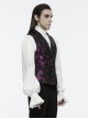 Purple Exquisite Non Elastic Jacquard Twill Faux Leather With Floral Back Waistband And Gothic Style Skull Vest