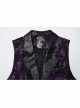Purple Exquisite Non Elastic Jacquard Twill Faux Leather With Floral Back Waistband And Gothic Style Skull Vest