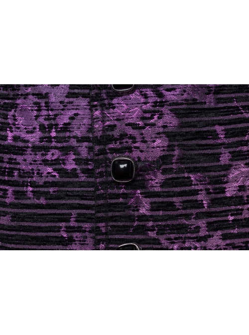Purple Exquisite Non Elastic Jacquard Twill Faux Leather With Floral Back Waistband And Gothic Style Skull Vest