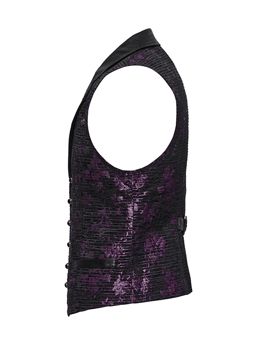 Purple Exquisite Non Elastic Jacquard Twill Faux Leather With Floral Back Waistband And Gothic Style Skull Vest