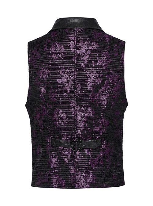 Purple Exquisite Non Elastic Jacquard Twill Faux Leather With Floral Back Waistband And Gothic Style Skull Vest