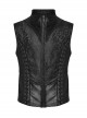 Low Key Black Jacquard Woven Patchwork Pleated Side Eyelet Tie Rope Design Gothic Style Adjustable Vest