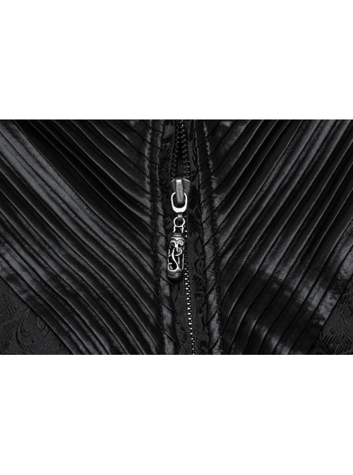 Low Key Black Jacquard Woven Patchwork Pleated Side Eyelet Tie Rope Design Gothic Style Adjustable Vest
