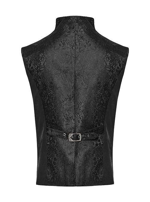 Low Key Black Jacquard Woven Patchwork Pleated Side Eyelet Tie Rope Design Gothic Style Adjustable Vest
