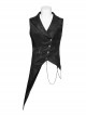 Asymmetric Non-Stretch Black Shiny Woven Patchwork Jacquard Back Waist Adjustable Drawstring Gothic Style Lapel Vest