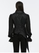 Asymmetric Non-Stretch Black Shiny Woven Patchwork Jacquard Back Waist Adjustable Drawstring Gothic Style Lapel Vest