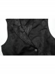 Asymmetric Non-Stretch Black Shiny Woven Patchwork Jacquard Back Waist Adjustable Drawstring Gothic Style Lapel Vest