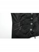 Asymmetric Non-Stretch Black Shiny Woven Patchwork Jacquard Back Waist Adjustable Drawstring Gothic Style Lapel Vest