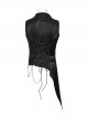 Asymmetric Non-Stretch Black Shiny Woven Patchwork Jacquard Back Waist Adjustable Drawstring Gothic Style Lapel Vest