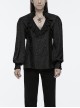 Black Jacquard Chiffon Woven Fabric Elegant Ruffle Collar In The Front Center Exquisite Double Breasted Design Gothic Style Lantern Sleeve Shirt