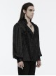 Black Jacquard Chiffon Woven Fabric Elegant Ruffle Collar In The Front Center Exquisite Double Breasted Design Gothic Style Lantern Sleeve Shirt
