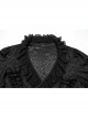 Black Jacquard Chiffon Woven Fabric Elegant Ruffle Collar In The Front Center Exquisite Double Breasted Design Gothic Style Lantern Sleeve Shirt