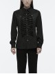 Personalized Black Jacquard Woven Front Drawstring Side Horn Rivet Embellishment Gothic Style Long Sleeved Shirt
