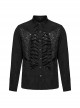 Personalized Black Jacquard Woven Front Drawstring Side Horn Rivet Embellishment Gothic Style Long Sleeved Shirt