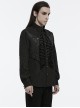 Personalized Black Jacquard Woven Front Drawstring Side Horn Rivet Embellishment Gothic Style Long Sleeved Shirt