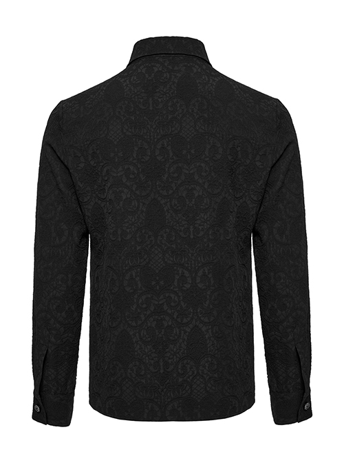 Personalized Black Jacquard Woven Front Drawstring Side Horn Rivet Embellishment Gothic Style Long Sleeved Shirt