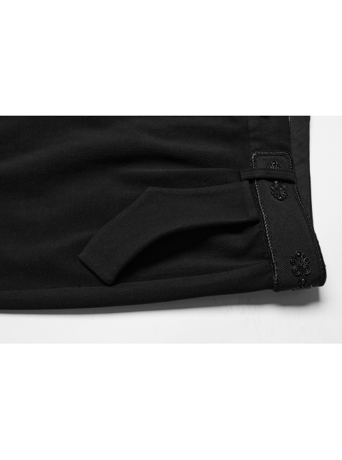 Simple Black Stretch Twill Knit With Retro Three Dimensional Button Design Gothic Style Trousers