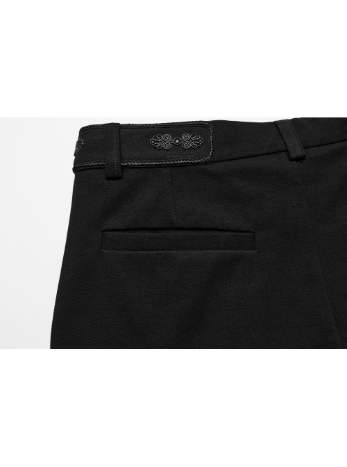 Simple Black Stretch Twill Knit With Retro Three Dimensional Button Design Gothic Style Trousers
